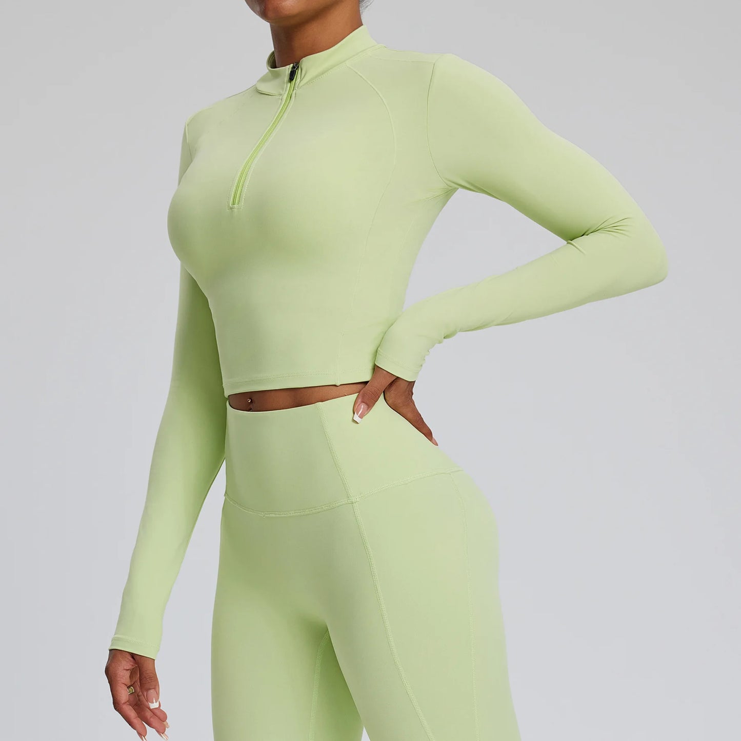 Half Zipper Long Sleeve Crop Top