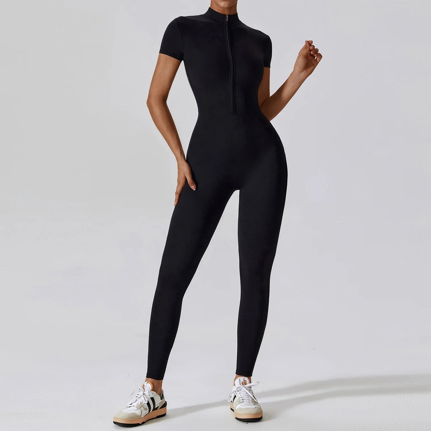 Short Sleeve Zipper Jumpsuit