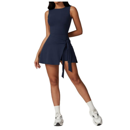 Women's Sleeveless Tennis Dress with Built-in Shorts - Athletic Ruffle Side Slit for Yoga, Golf, and Summer Workouts