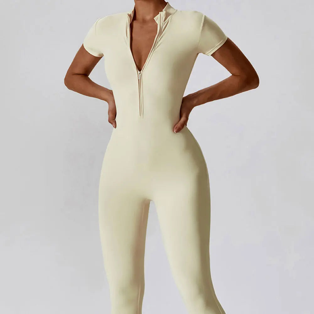 Short Sleeve Zipper Jumpsuit