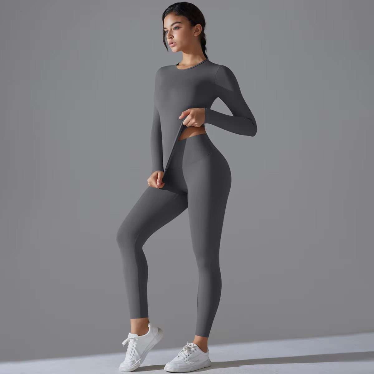 Yoga Suit Sports Set Running Workout Yoga Clothing Seamless High Waist Gym Leggings Women'S Long Sleeves Sports Running Shirt