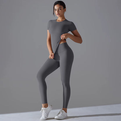 Quick-Drying Gym Leggings Set Yoga Suit Sports Set Sleeve Breathable Stretchy GYM Yoga Slim Fitness Active Top Tight Yoga Pant