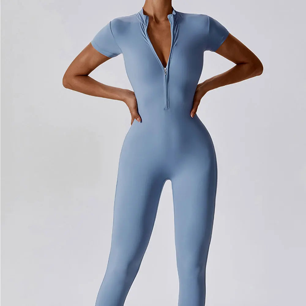 Short Sleeve Zipper Jumpsuit