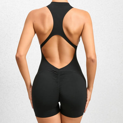 Open Back Zipper Rompers