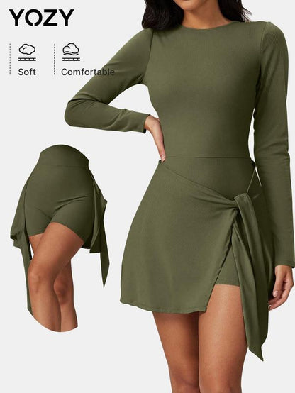 Long Sleeve round Neck Zipper Back Short Romper 