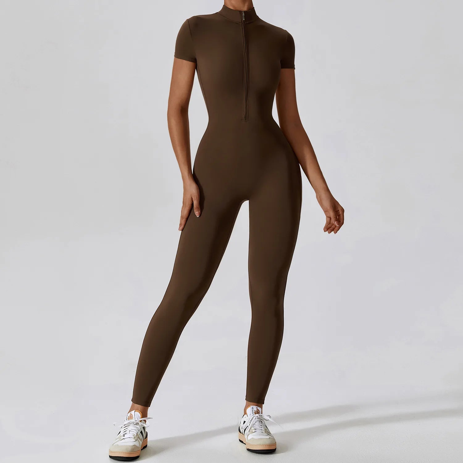 Short Sleeve Zipper Jumpsuit