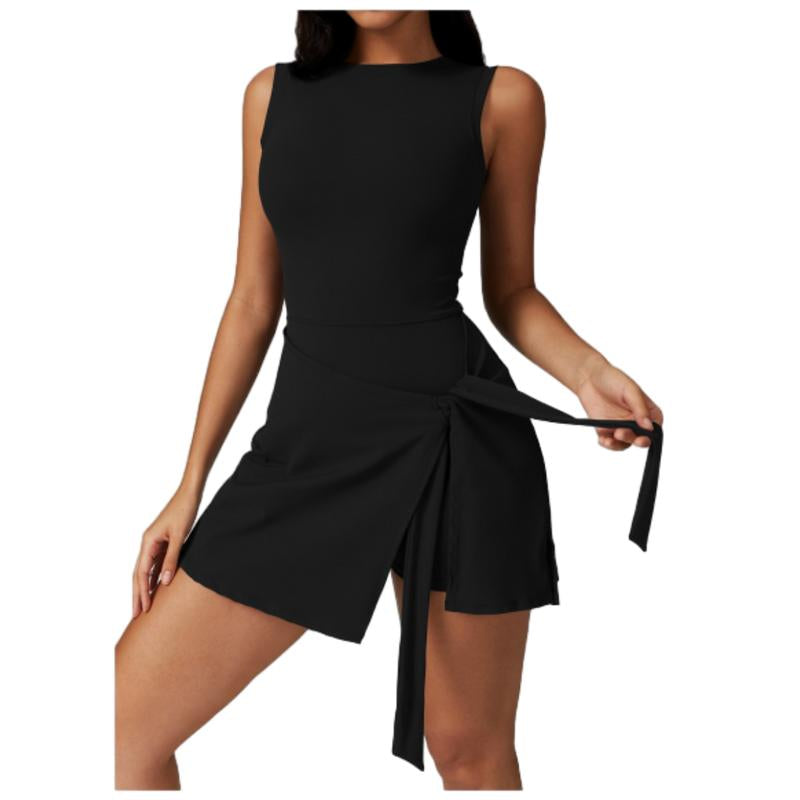 Women's Sleeveless Tennis Dress with Built-in Shorts - Athletic Ruffle Side Slit for Yoga, Golf, and Summer Workouts