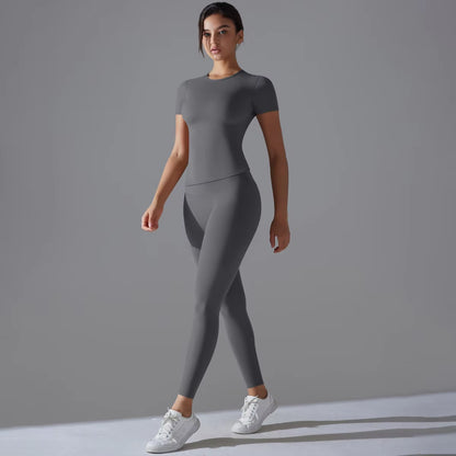 Quick-Drying Gym Leggings Set Yoga Suit Sports Set Sleeve Breathable Stretchy GYM Yoga Slim Fitness Active Top Tight Yoga Pant