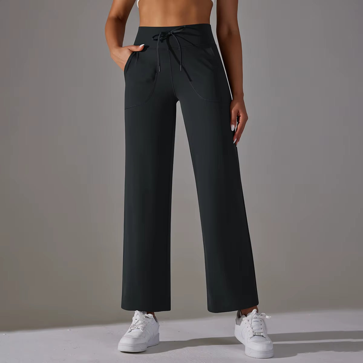 Women Leggings Wide Leg Flare Pants with Pockets Drawstring Sports Trousers High Waist Flared Yoga Leggings Fitness Running Jogg