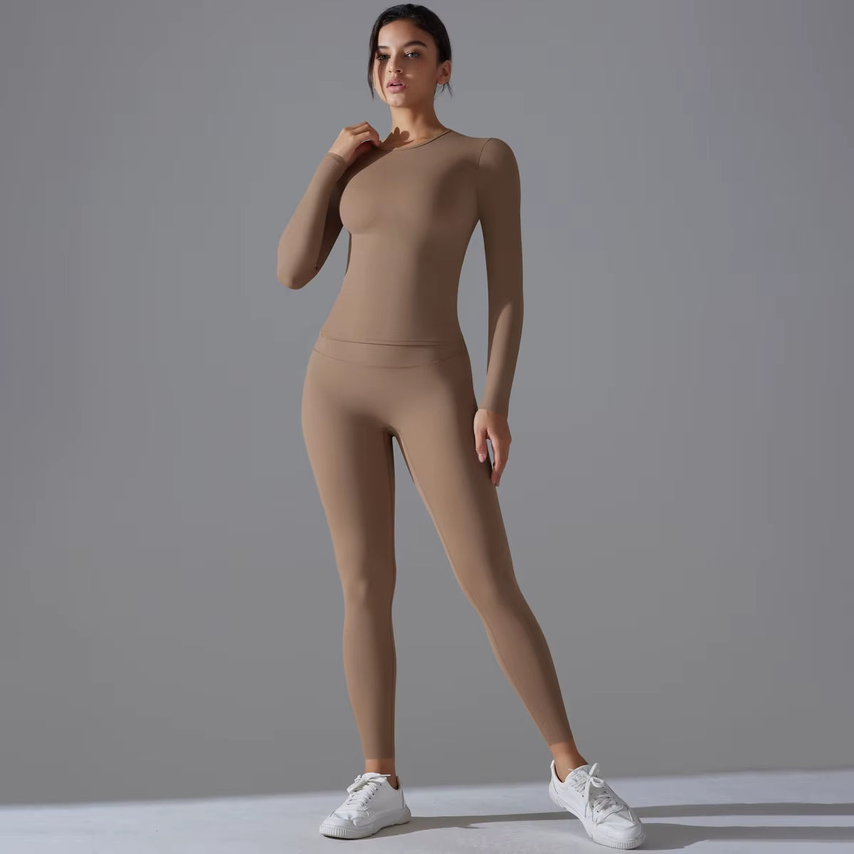 Yoga Suit Sports Set Running Workout Yoga Clothing Seamless High Waist Gym Leggings Women'S Long Sleeves Sports Running Shirt