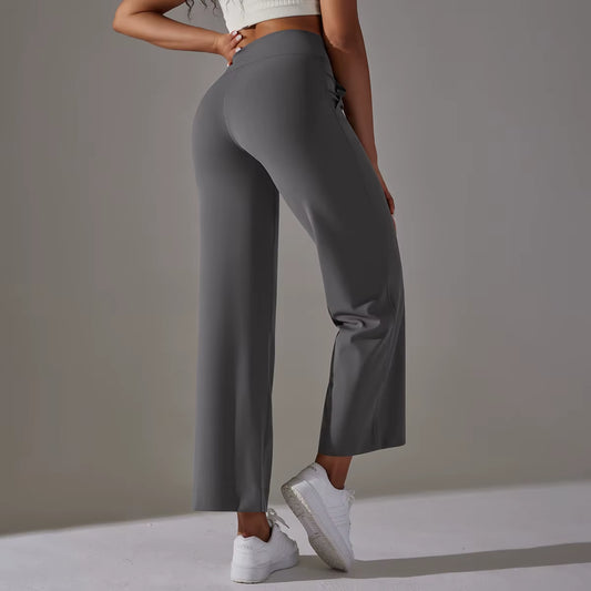 Women Leggings Wide Leg Flare Pants with Pockets Drawstring Sports Trousers High Waist Flared Yoga Leggings Fitness Running Jogg